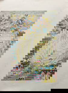 Heshi Yu - "The Town": Heshi Yu - "The Town". 1980. Lithograph. Some wrinkles along the edges (see pic). Excellent condition
