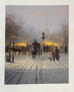 G. Harvey - "Winter Evening in Old Boston": G. Harvey - "Winter Evening in Old Boston". Artist Signed Limited Edition Lithograph. 2000. Comes with a Certificate of Authenticity. 26.5 x 32. Excellent condition