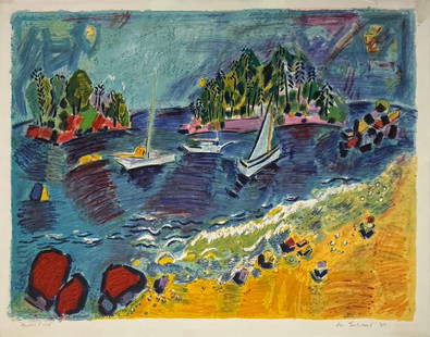 Wayne Ensrud - "Leaving Port": Wayne Ensrud - "Leaving Port". Unframed Lithograph. Printer's Proof. 1980. Pencile Signed by the Artist. 33 x 26. Small staining on the top edges. Otherwise, it is in excellent condition