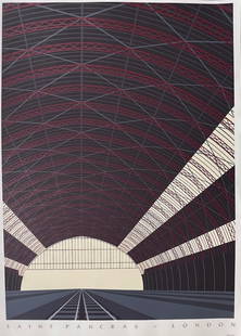 Saint Pancras, London: "Saint Pancras, London" . Abstract Lithograph. 25 x 35. Excellent condition