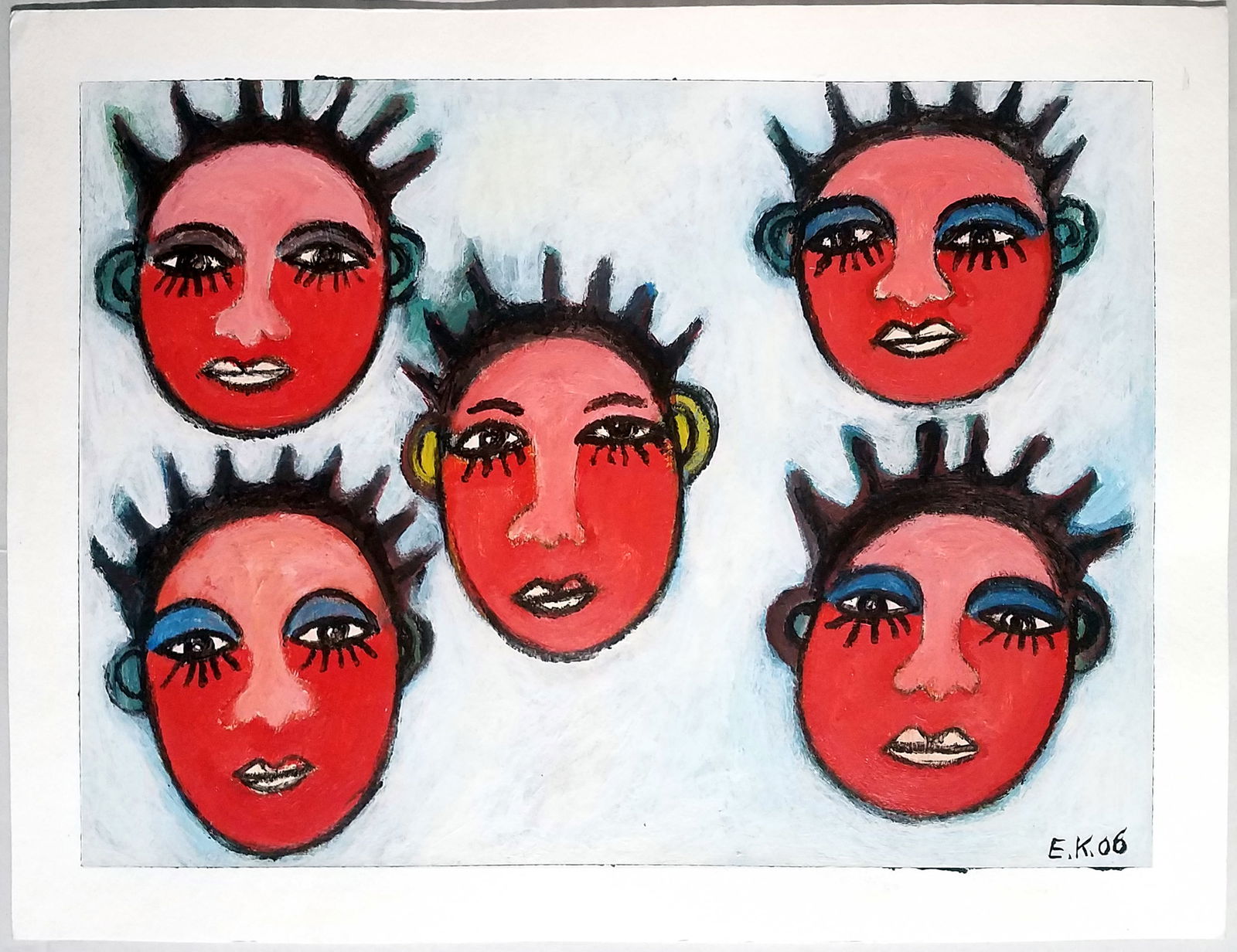 Ephrem Kouakou Original Painting Untitled LXIV (5 Red Faces) (1 of 1)