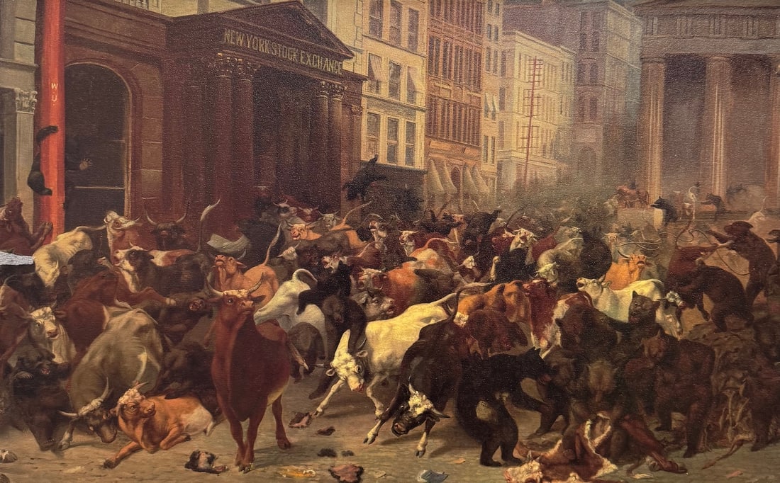 William Beard - "The Bulls and Bears In The Market" (Stretched Canvas Transfer)": William Beard - "The Bulls and Bears In The Market" (Stretched Canvas Transfer)". Nicely stretched canvas transfer. 31 x 19. Excellent condition
