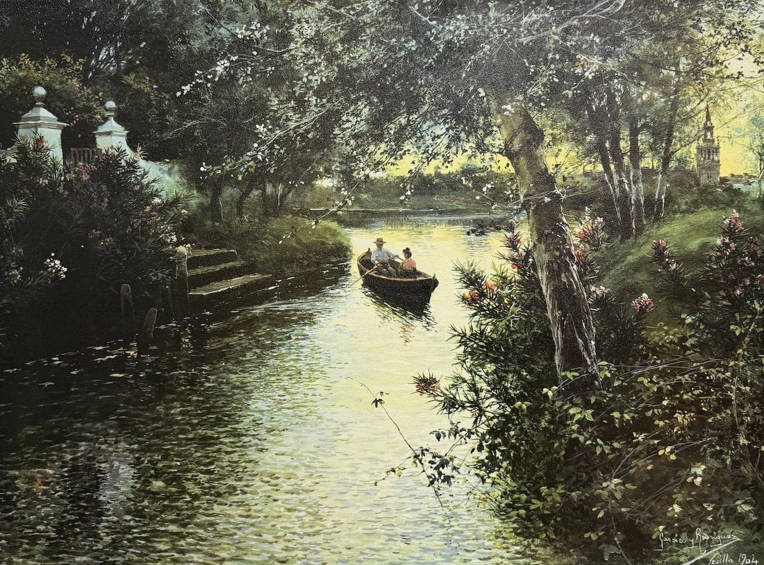 Manuel Garcia Rodriguez - "A River Landscape" (Stretched Canvas Transfer): Manuel Garcia Rodriguez - "A River Landscape" (Stretched Canvas Transfer). Nicely stretched canvas transfer. 30 x 22. Excellent condition