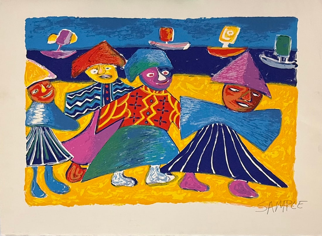 Chae Tong Yull - "Four Figures on the Beach" (Sample Print) (1 of 2)