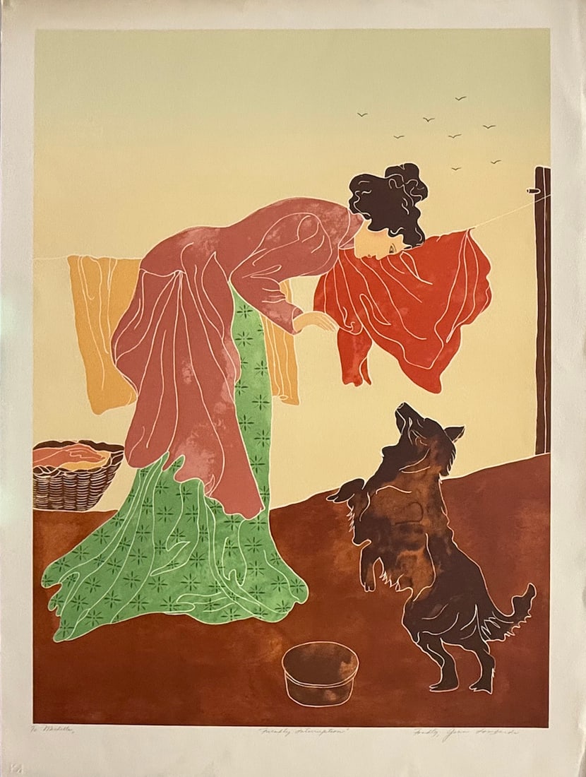 Gina Lombardi - "Friendly Interruption": Gina Lombardi - "Friendly Interruption".1979. Pencil Signed Lithograph, with inscription "to Michele." Excellent condition. 25 x 35.