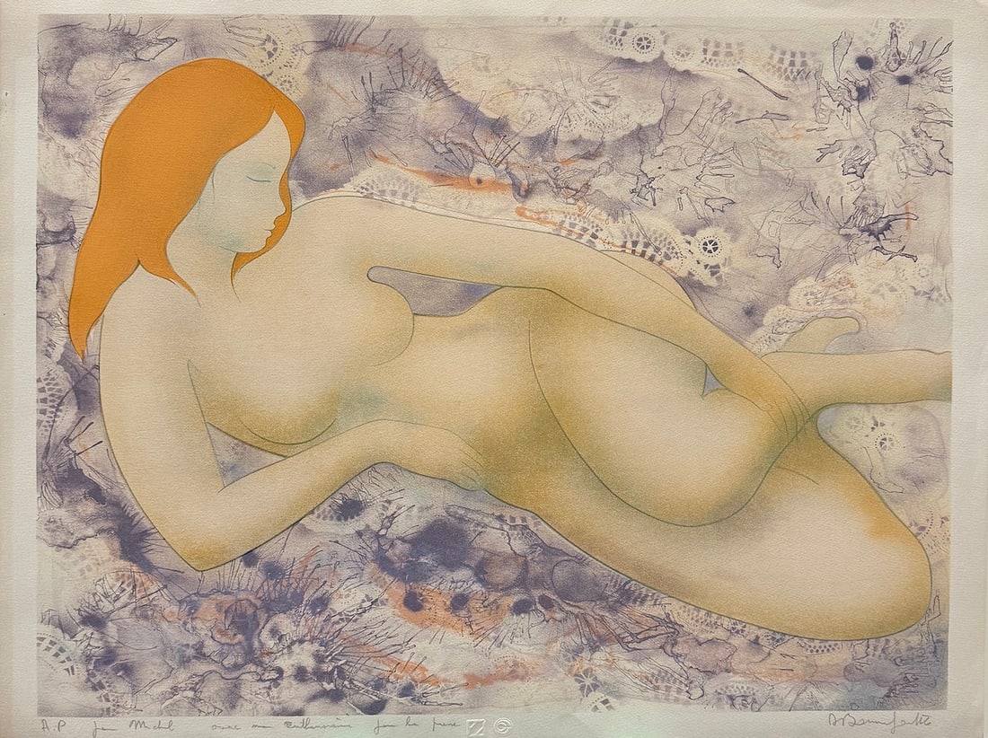 Alain Bonnefoit - "Nude Female": Alain Bonnefoit - "Nude Female". Hand-Signed Artist Proof Lithograph. Ageing along the edges (see pics). 29 x 24. Excellent condition