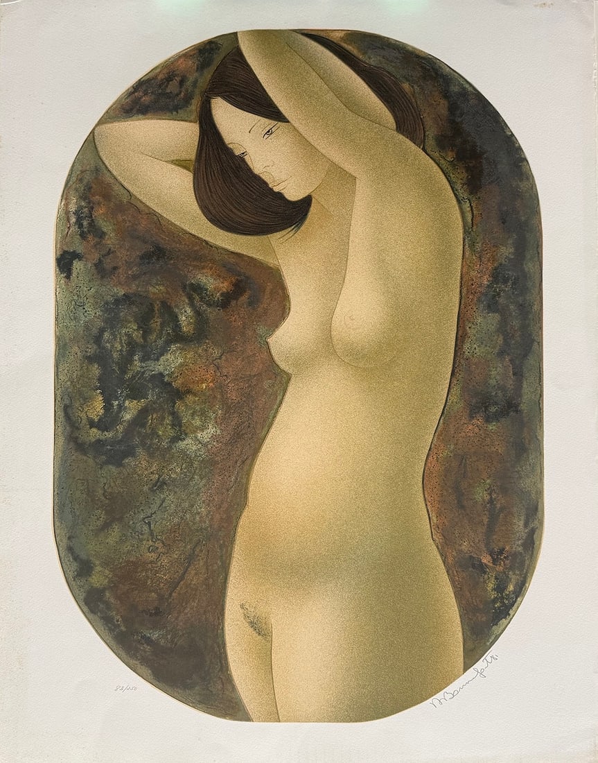 Alain Bonnefoit - "Standind Nude Female Portrait": Alain Bonnefoit - "Standind Nude Female Portrait". Hand-Signed and Numbered Limited Edition Lithograph. Some staining along the edges. 22 x 29. Excellent condition