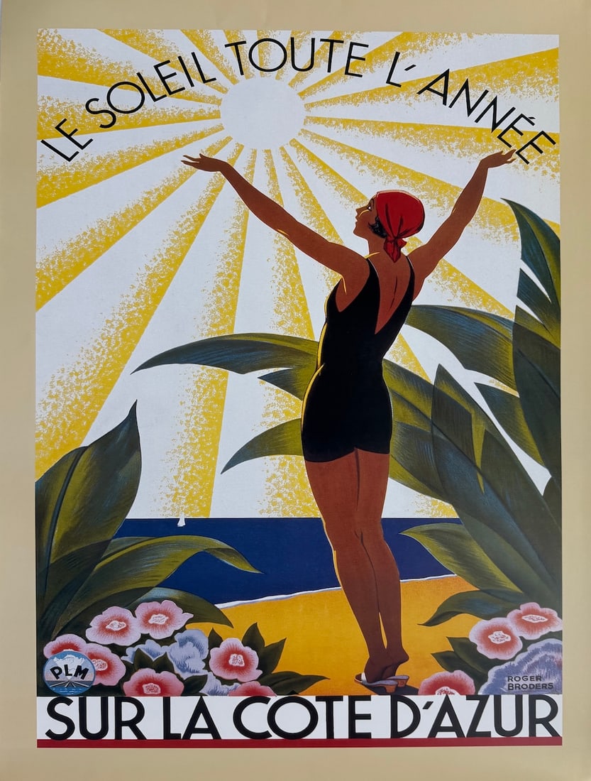 Roger Broders - "Sur La Cote D'azur": Roger Broders - "Sur La Cote D'azur". Reproduction print. Circa 1999. 23.5 x 31.5. Excellent condition