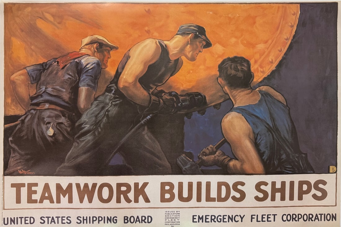 "Teamwork Builds Ships" Vintage Advertising Poster (1 of 3)