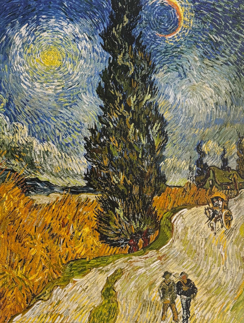Vincent Van Gogh – “Road with Cypress and Star: Vincent Van Gogh – “Road with Cypress and Star”. Reproduction Print. 24 x 32. Excellent condition