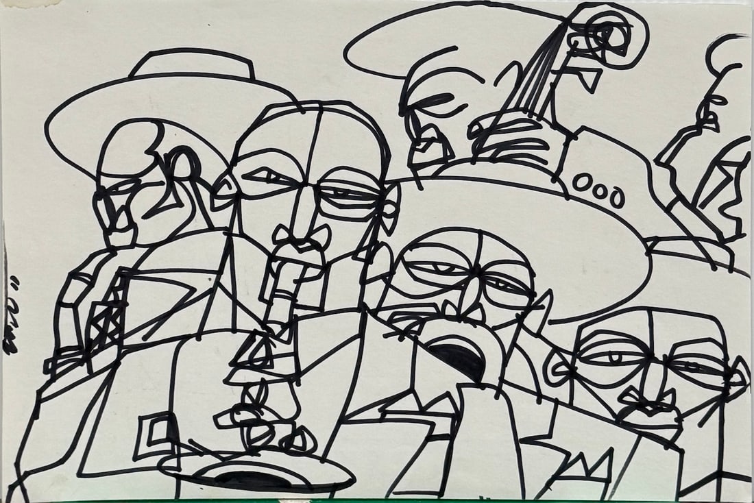 Willie Torbert - Original Art Drawing: Willie Torbert’s original art drawing depicts a jazz group. Hand-signed by the artist, it measures approximately 12 x 8.5 inches and is in excellent condition.