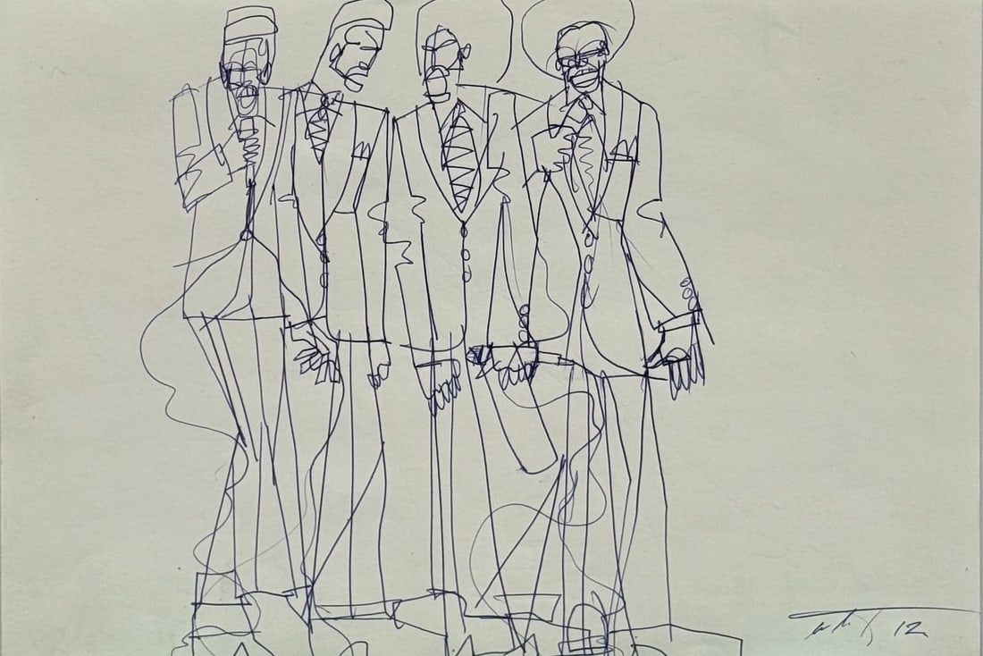 Willie Torbert - Original Art Drawing: Willie Torbert’s original art drawing depicts a group of performers. Hand-signed by the artist and dated 2012, the drawing measures approximately 12 x 8.5 inches and is in excellent condition.