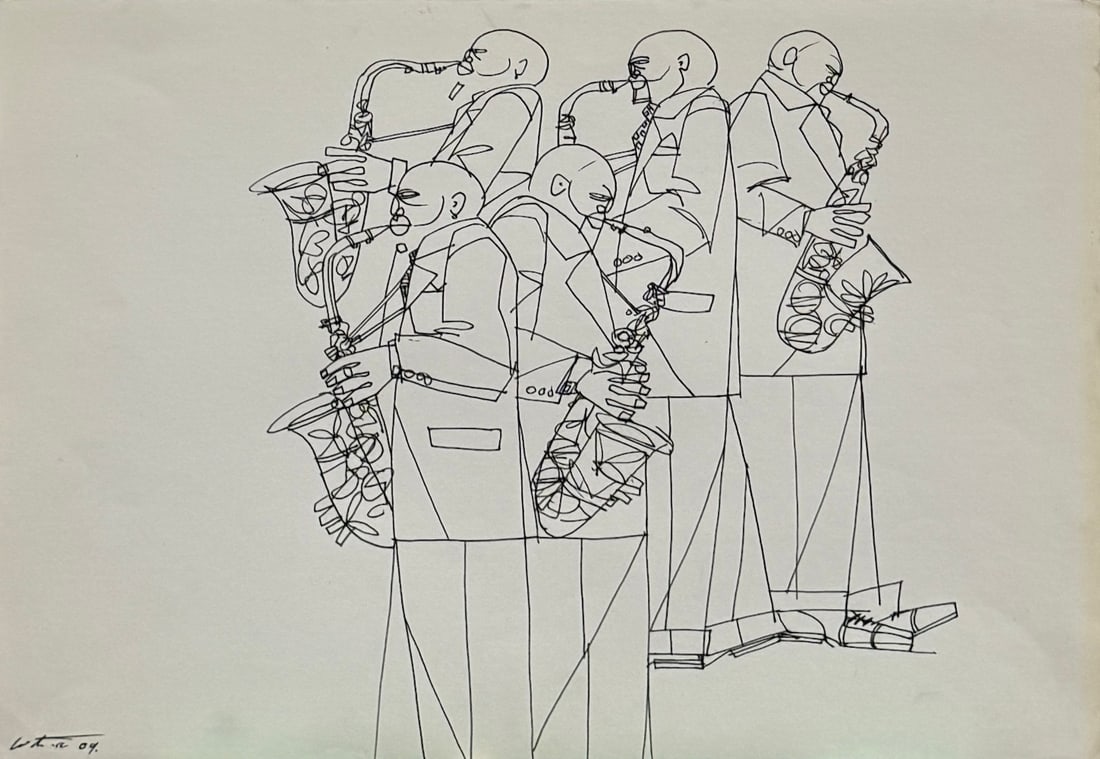 Willie Torbert - Original Art Drawing: Willie Torbert’s original art drawing depicts a group of performers. Hand-signed by the artist and dated 2009, the drawing measures approximately 14 x 11 inches and is in excellent condition.