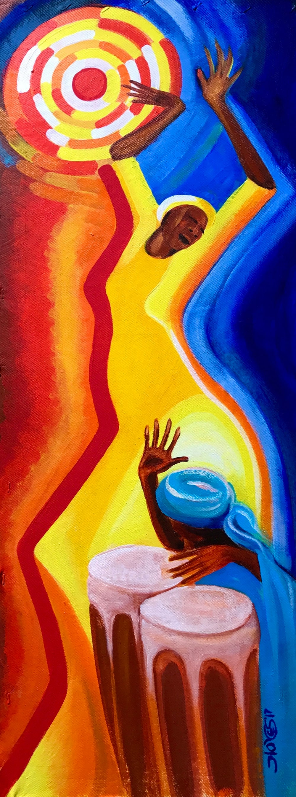 Bernard Hoyes - "Red Moon Rhythm": Bernard Hoyes - "Red Moon Rhythm". Original Painting. Acrylics on Canvas. 12 x 24. Excellent condition