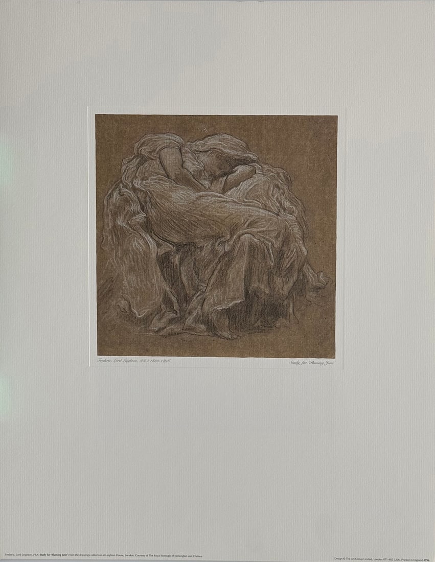 Frederic Leighton - "Study for Flaming June": Frederic Leighton - "Study for Flaming June". Reproduction. Printed on High Quality White/Cream Texture Paper. Courtesy of The Royal Borough of Kensington and Chelsea. 16 x 20. Excellent condition