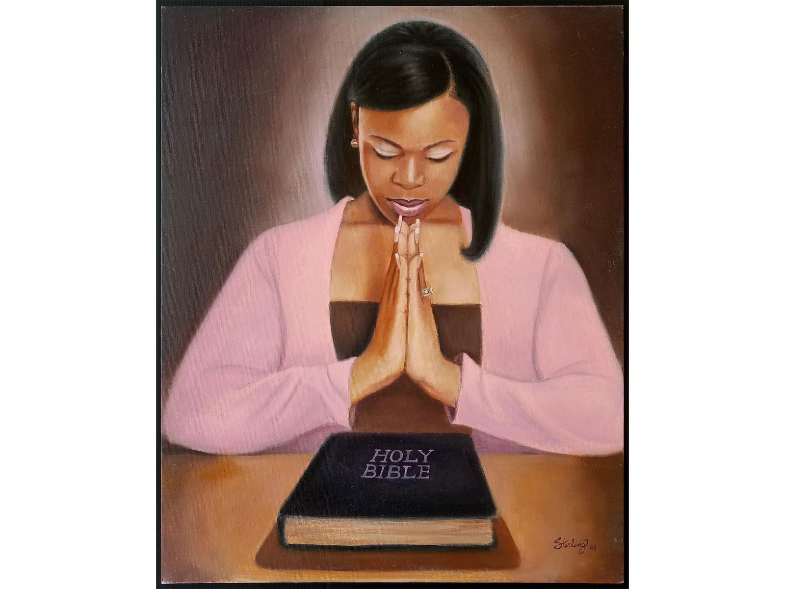 Sterling Brown Original Painting Gratitude Prayer Acrylic on Canvas Board: Original painting by noted NYC artist Sterling Brown.Titled "Gratitude" (also known as "Spiritual Growth")Original artwork done in acrylic on canvas board and is in excellent as-new condition.Signed b