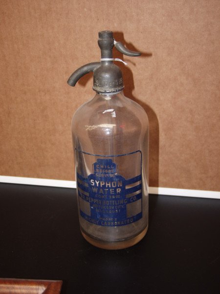 Dr. Pepper Seltzer Bottle 1920's: 1 Digit Phone Number 11 1/2" x 3 1/2"