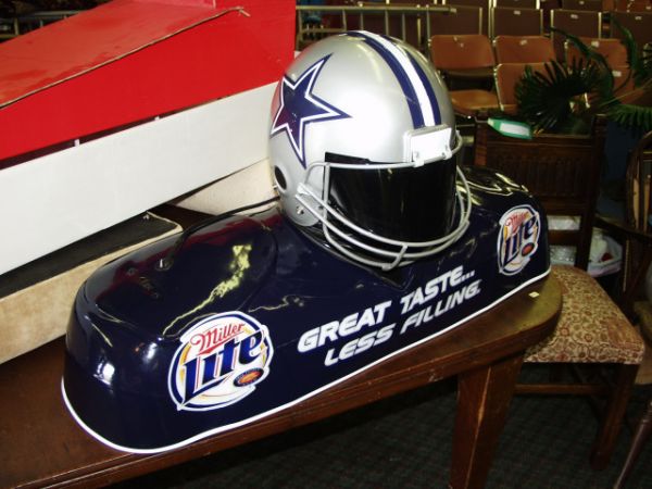 Miller Lite Pool Table Light with Cowboys Helmet: 36" long, 12" wide, 18" tall