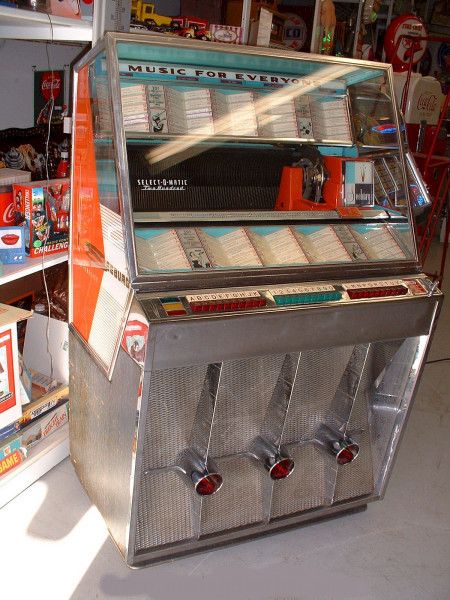 1957 Seeburg 200 201 Jukebox Rat Hot Hod KD: Seeburg 201 Jukebox Nice original working all the way with original Chrome Plays 100 45 RPM both sides for 200 selections. This is the cool one with car taillights in the grille. 56"h x 35"w x 28"d