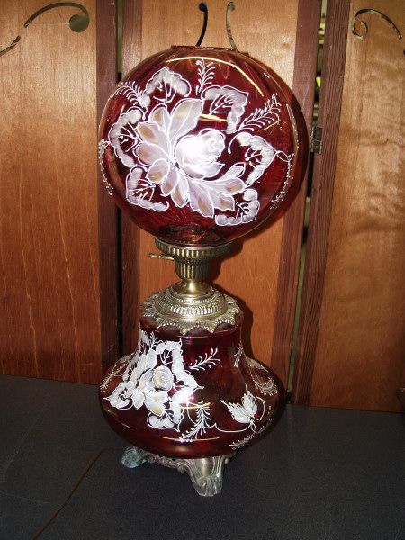 Cranberry Gone With The Wind Lamp: 26" tall, 12" x 12"
