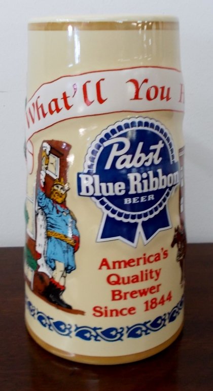 PABST BLUE RIBBON BEER STEIN: PABST BLUE RIBBON BEER STEIN Hand crafted in the USA. The House of Wiebracht, limited edition No. 1006. Stein reads "America's Quality Brewer Since 1844". Mint condition, no original packaging.
