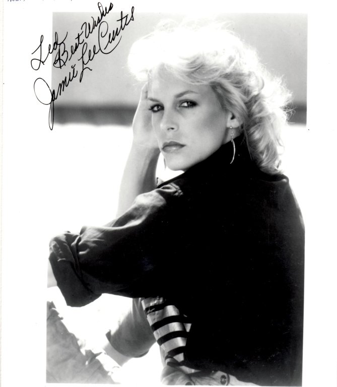 Jamie Lee Curtis Autographed Photo: This is a black and white 8"X10" photograph of the devastating Jamie Lee Curtis as an up and coming young actress. The photo is in mint condition.