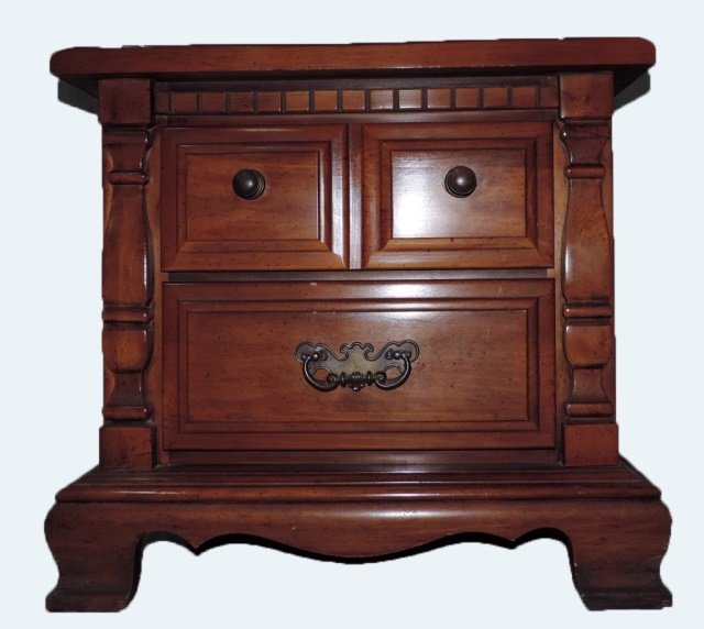 Nightstand: Two-drawer solid wood night stand made by Sumter Cabinet Company, a division of Korn Industries. Sumter, South Carolina. 16"lx 26"x24".