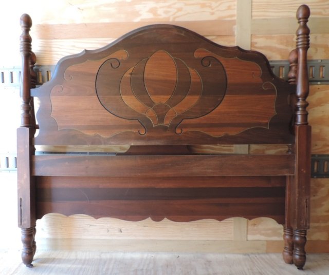 Dresser and Head Board: Antique wooden twin size bed frame and matching four drawer dresser with original pulls
