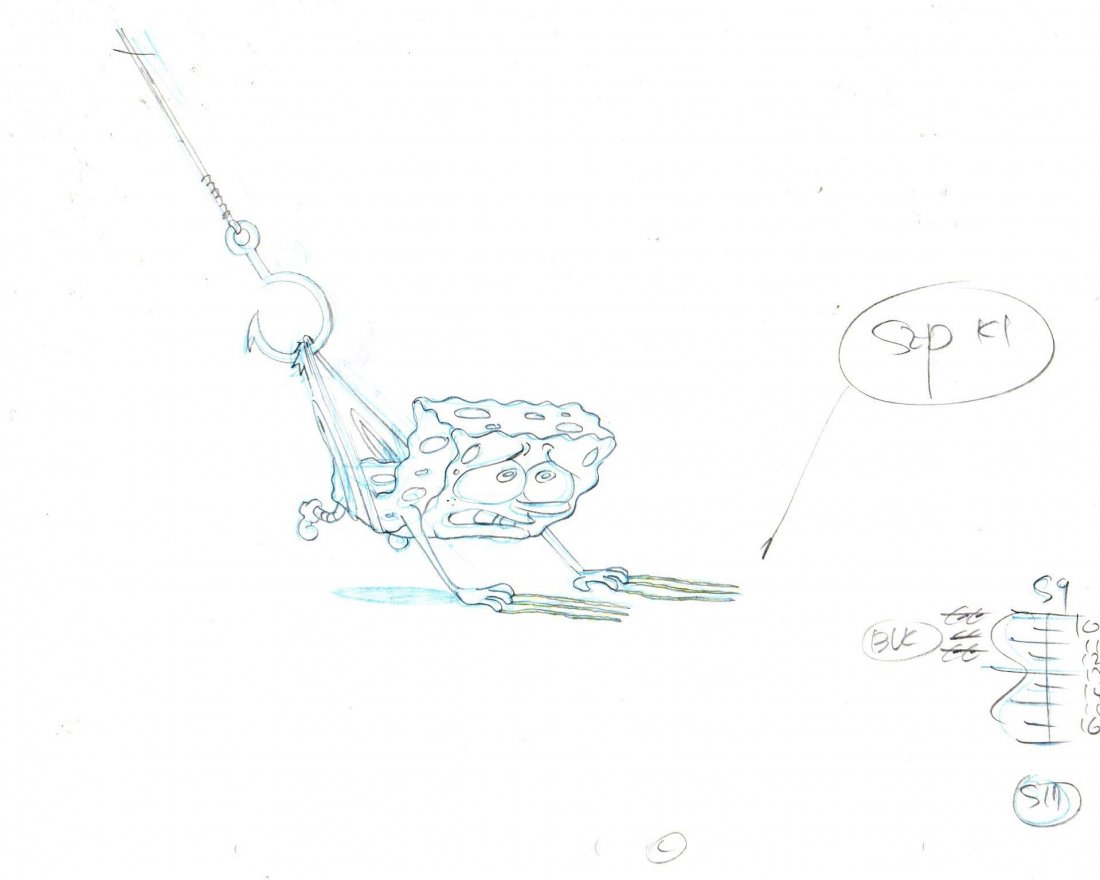 A drawing of SpongeBob from HOOKY: All the drawings are from the first and only year the drawings were hand done. After this date all SpongeBob drawings were done by computer