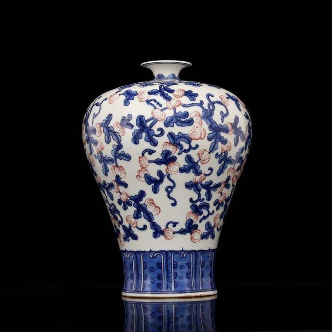Chinese Blue and White Copper-Red Meiping Vase (1 of 4)