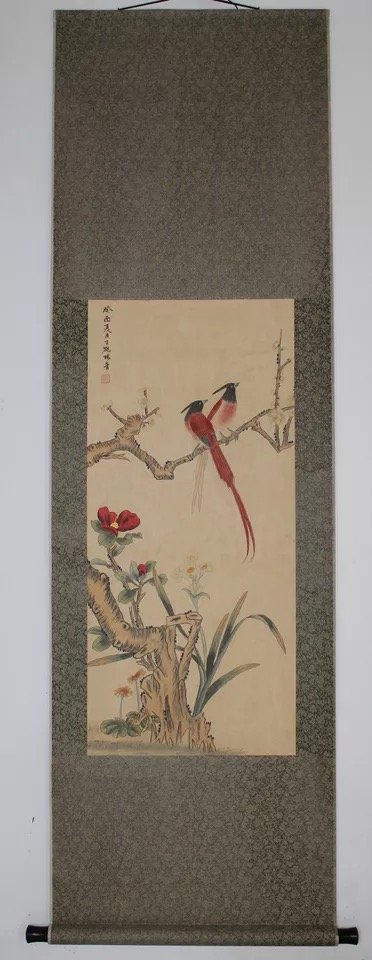 Antique Chinese Flower and Birds Painting Scroll (1 of 6)