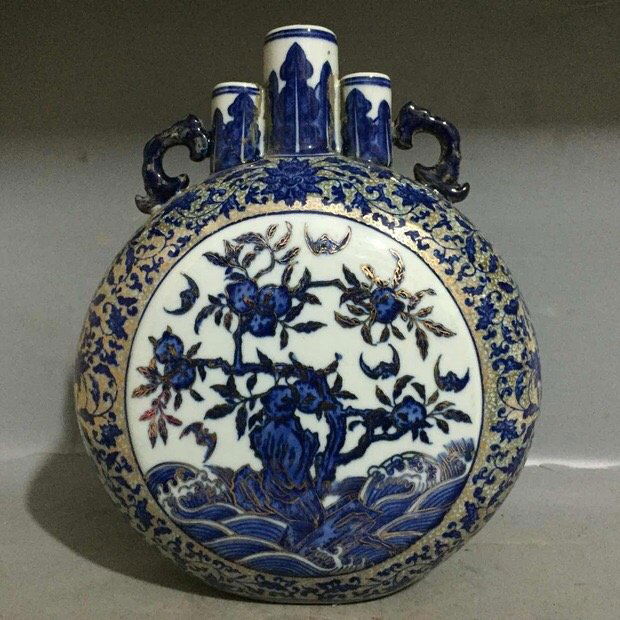 Chinese Blue and White Gilt Gold Moonflask Vase (1 of 6)