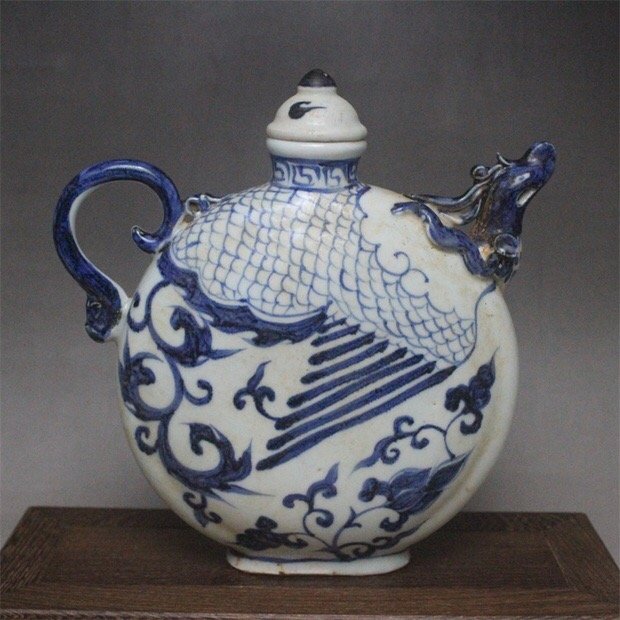 Chinese Blue and White Phoenix Moonflask Pot (1 of 6)