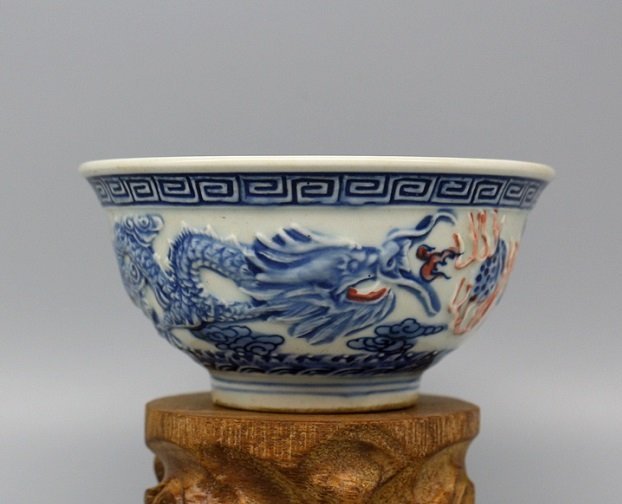 Antique Chinese Copper-Red Blue and White Bowl (1 of 4)