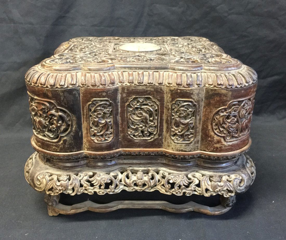 Qing Dynasty Carved Zitan Inlaid Jade Box (1 of 6)
