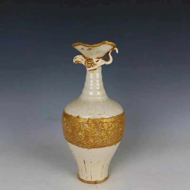 Antique Chinese Dingyao Carved Gilt Gold Vase (1 of 5)