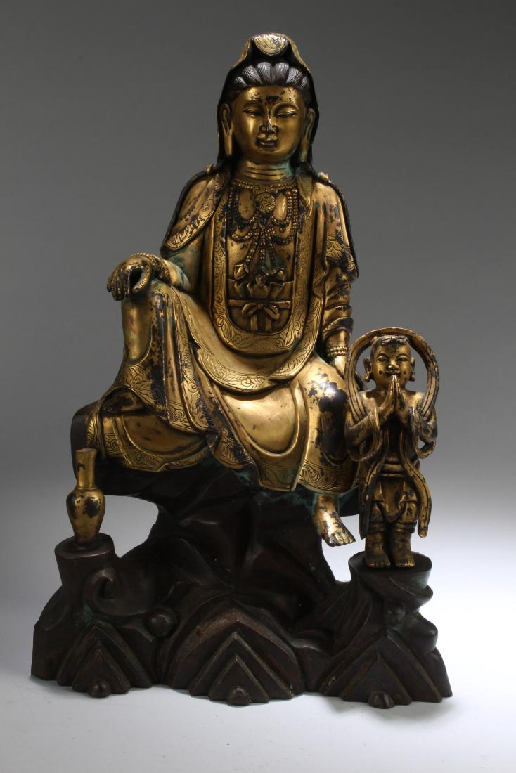 Chinese Gilt Bronze Guanyin Statue (1 of 5)