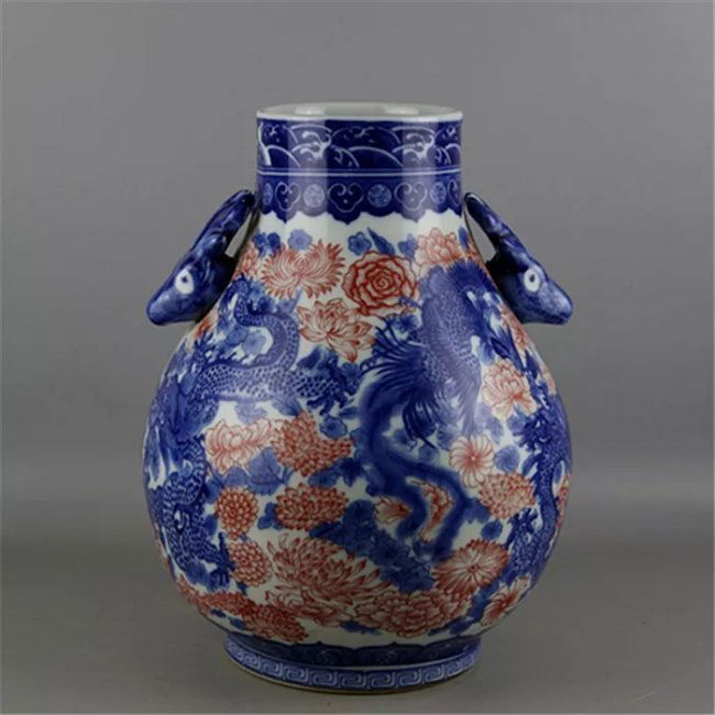 Antique Chinese Blue and White Copper-Red Vase (1 of 4)