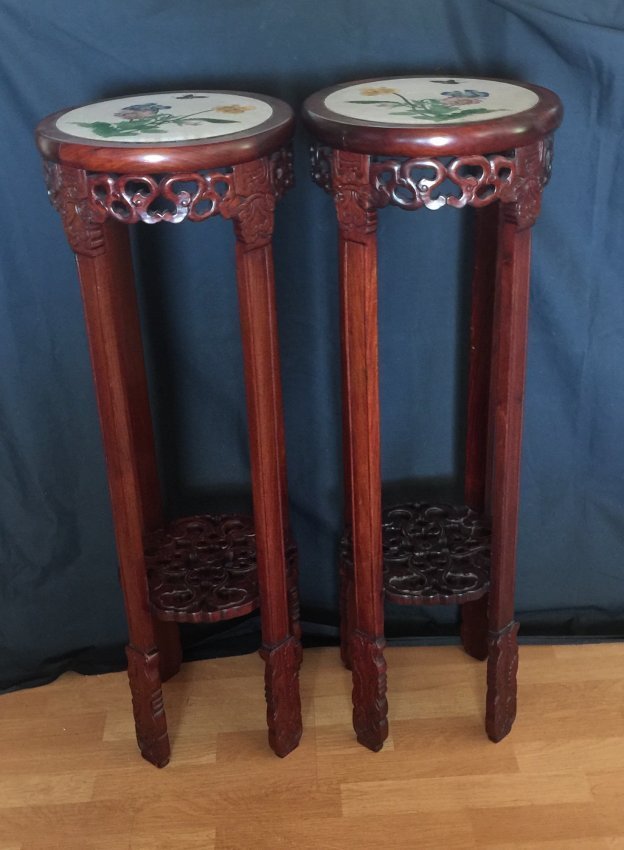 Pair of Antique Chinese Cloisonne Top and Hongmu Stand (1 of 5)