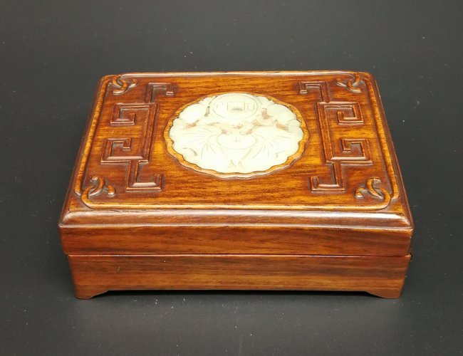 Antique Chinese Huanghuali Inland White Jade Box (1 of 5)
