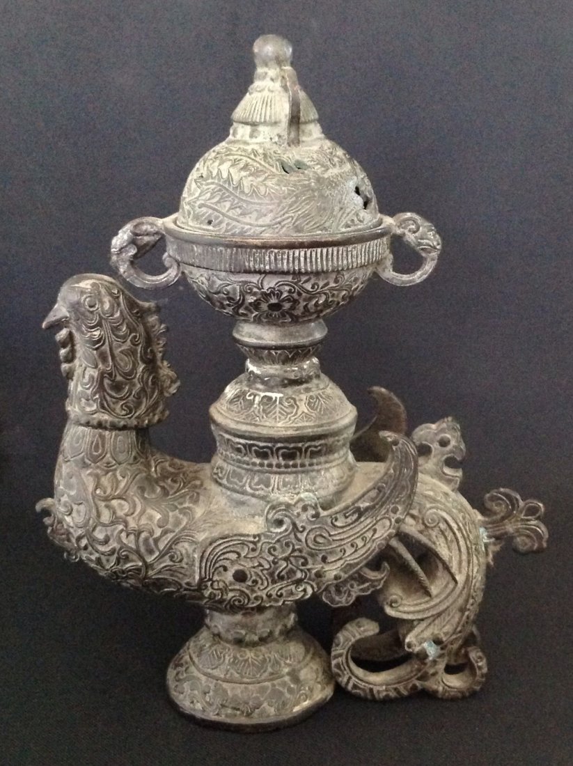 Antique Bronze Phoenix Incense Burner: Antique Bronze Phoenix Incense Burner 9.5"x7.5"x2.75"