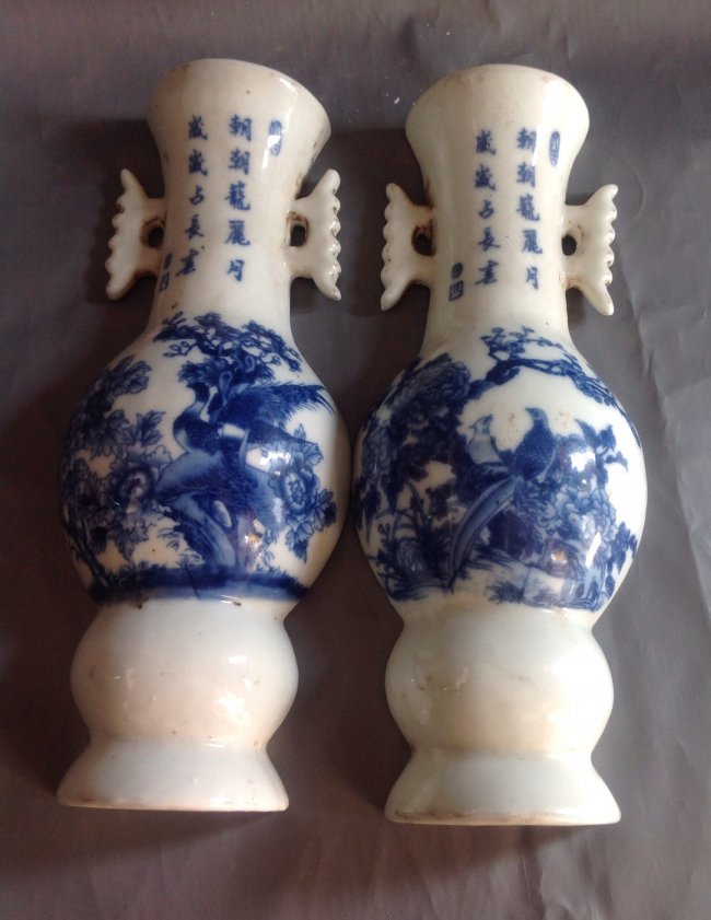 A Pair of Blue and White Wall Bracket: A Pair of Blue and White Wall Bracket 25"x3"