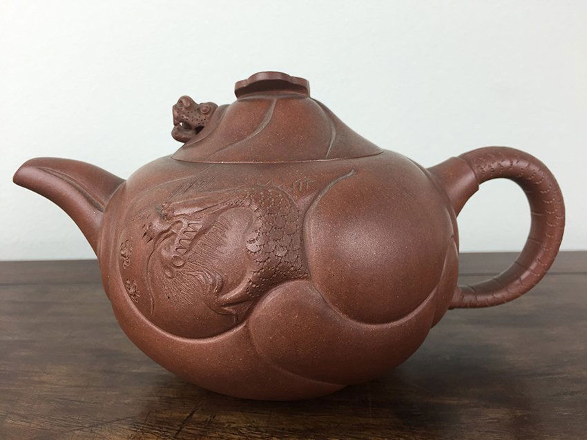Chinese Yixin Zisha Teapot with dragon carving (1 of 5)