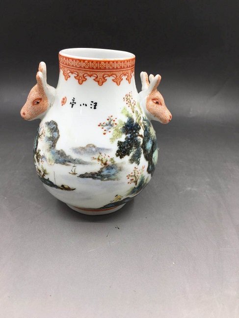 Chinese Porcelain Famille Deer Head Vase (1 of 3)