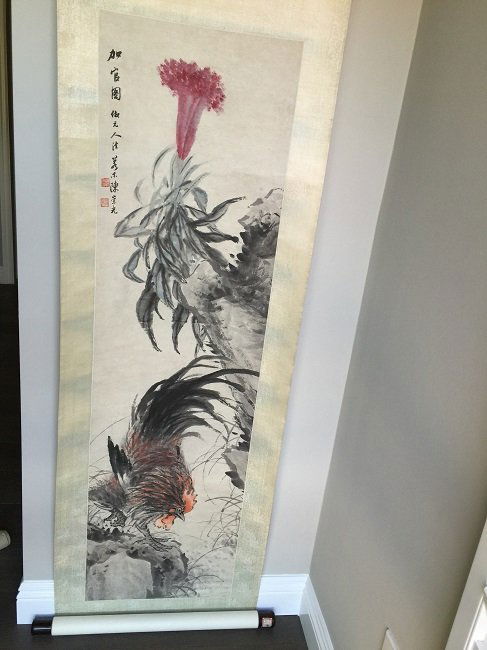 Antique Chinese Painting Scroll Flower & Cock (1 of 8)