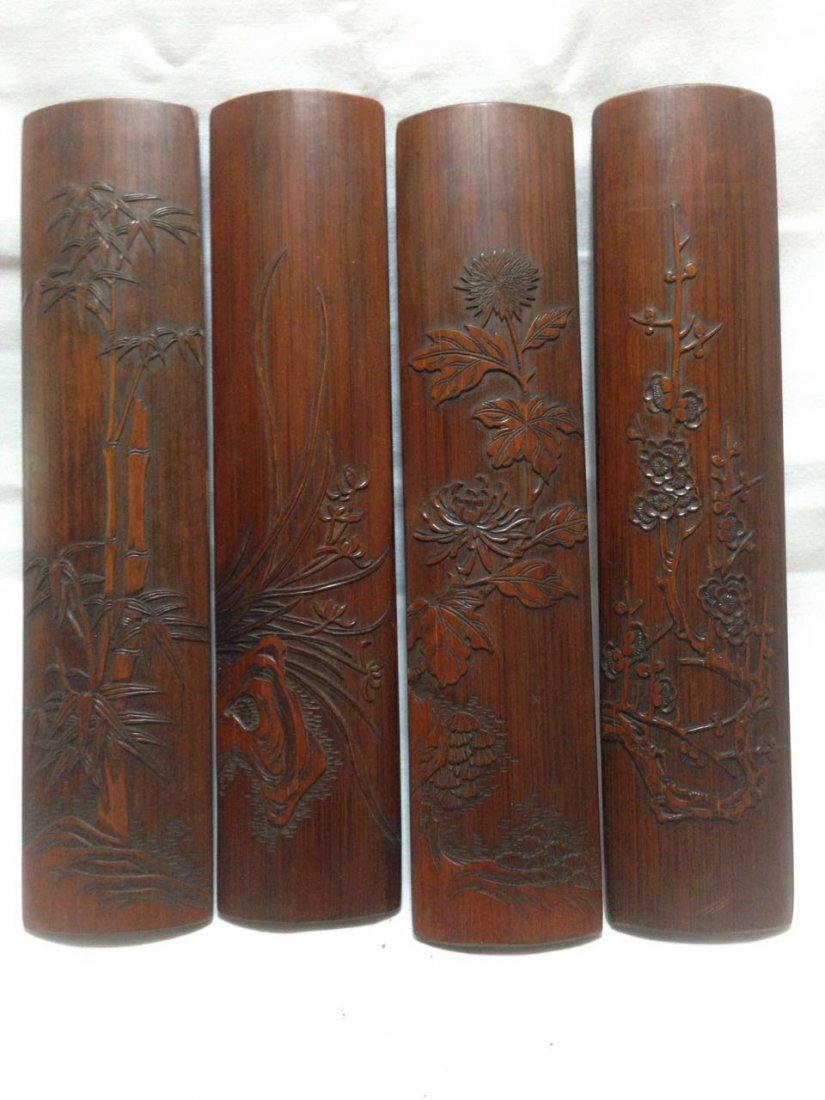 4 Pieces Qing Carved Mei Lan Zhu Ju Bamboo Wrist Rest (1 of 5)