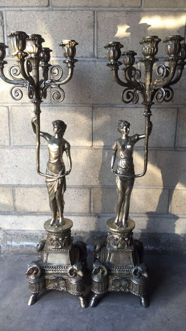 Pair of Large Silvered Bronze Figural Candelabra (1 of 5)