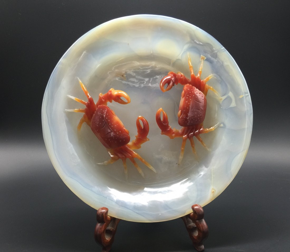 Chinese Agate Carved Crabs Plate (1 of 6)