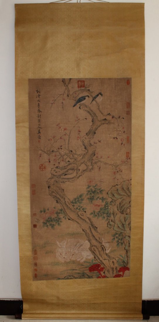 Chinese Painting Flower Bird and Rabbit Scroll (1 of 8)