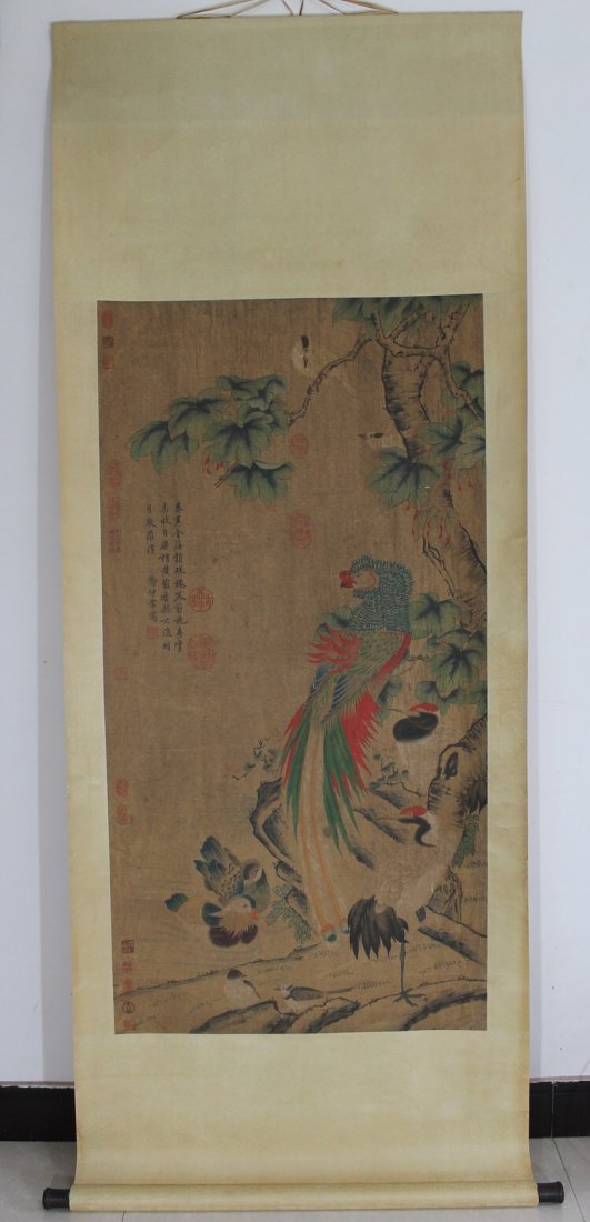 Antique Chinese Flower and Bird Painting Scroll (1 of 6)